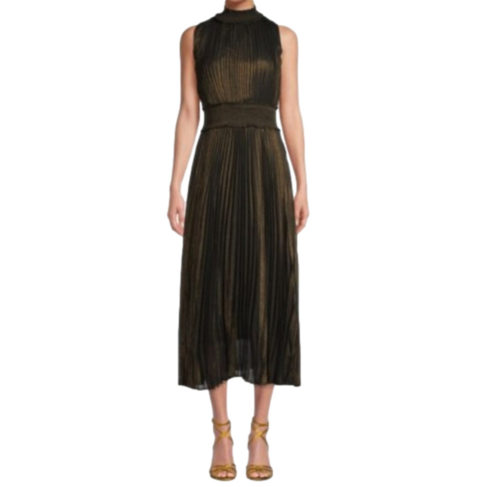 𝅺nwt Nanette Lepore Bronze Metallic Pleated Dress Size 8